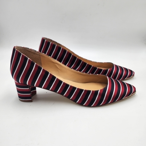 Talbots Kelsey Womens striped satin fabric upper block heel pumps Sz 9.5M - Picture 2 of 9